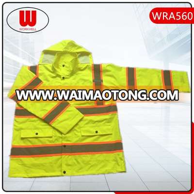 Hi vis yellow waterproof rain coat