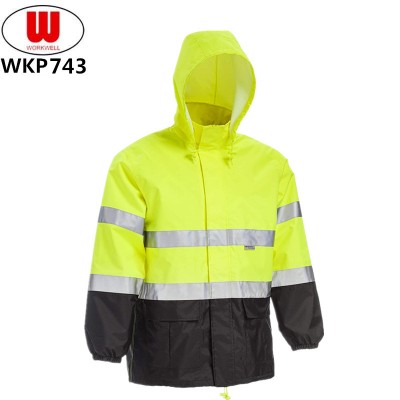 Two tones safety rain jacket wholesale